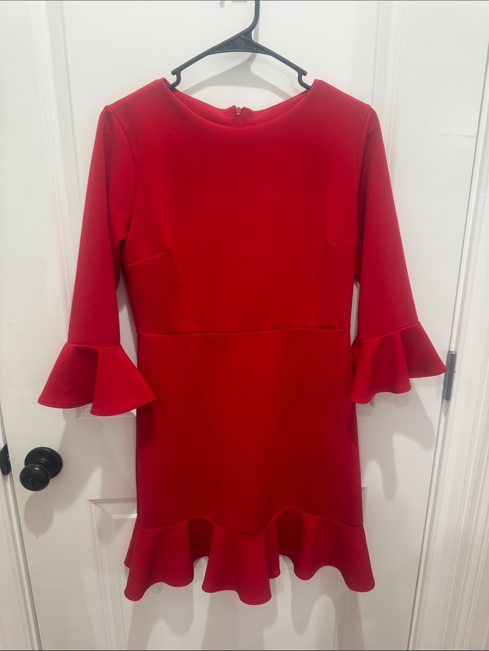 Aura Red Bell Sleeve Ruffle Hem Dress